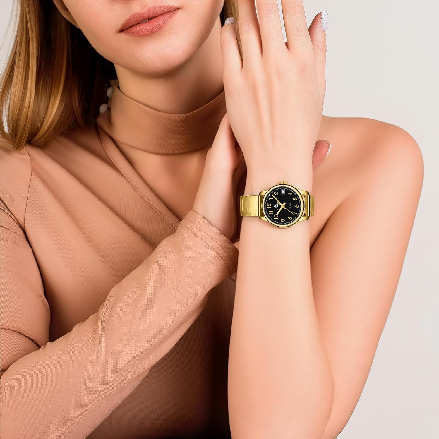 Detalle 2 de LN LENQIN Ladies Analog Quartz Watch with Stainless Steel Expansion Band (3 ATM Waterproof)