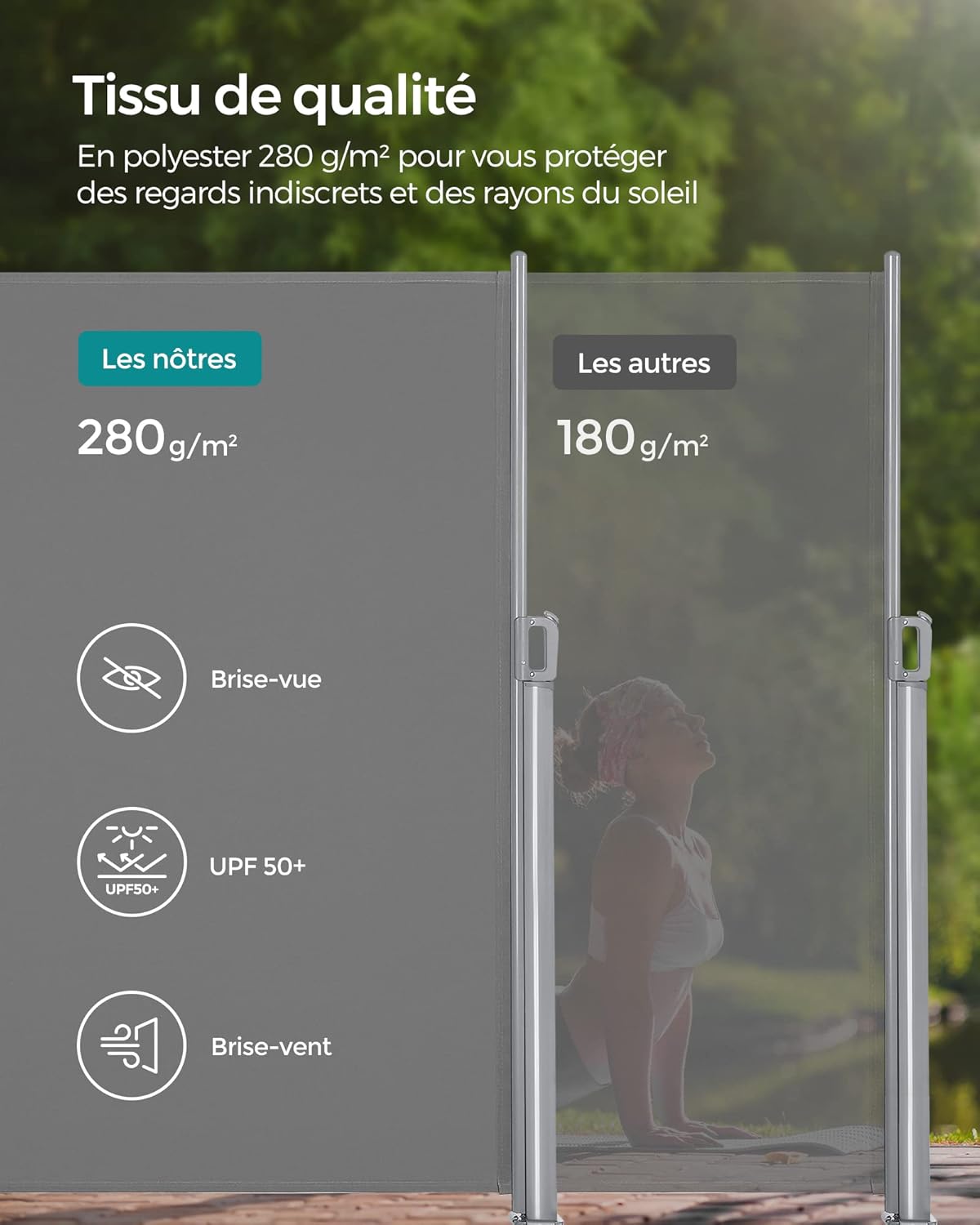 Thumbnail 3 de Store latéral extensible SONGMICS en aluminium, 200 x 400 cm (brise-vue, occultant) pour balcon et terrasse