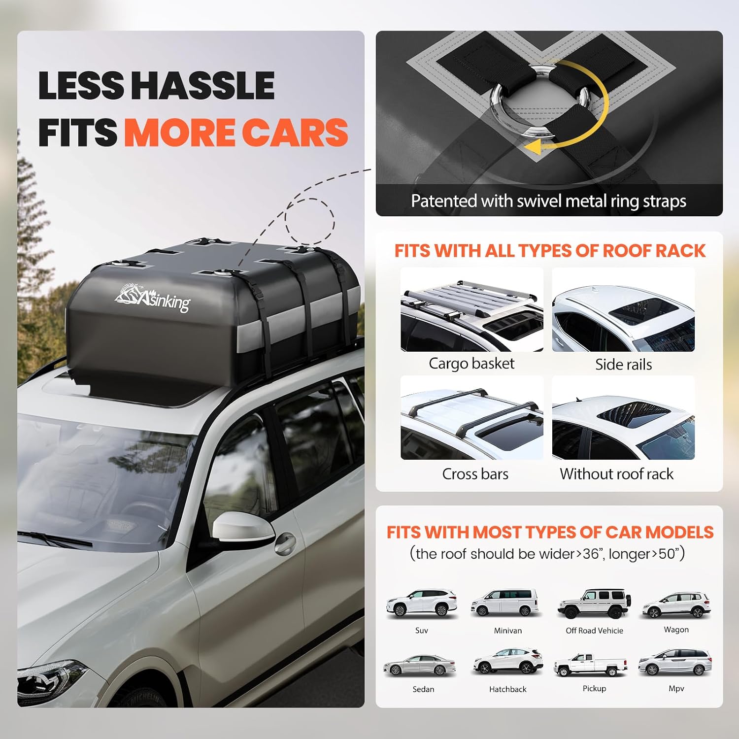 Detalle de Asinking Rooftop Cargo Carrier Bag 15 Cubic Feet
