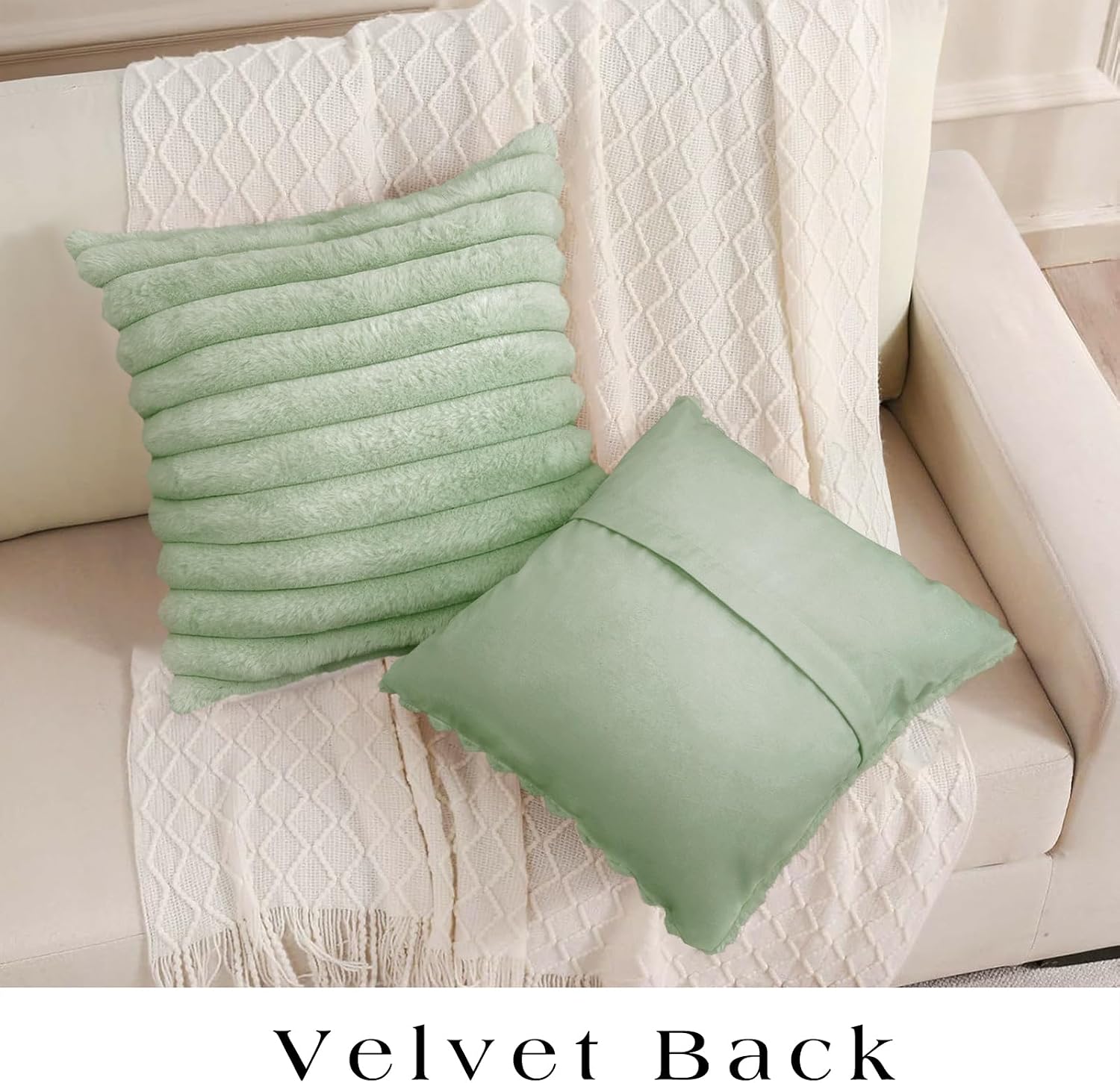 Detalle 2 de Uhomy 18x18 Inch Faux Fur Throw Pillow Cover Sage Green ๐