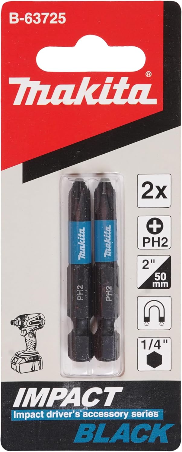 Thumbnail 1 de Makita B-63725 Impact Black Screw Bit PH2 (magnetic, 50 mm) – 2 pack