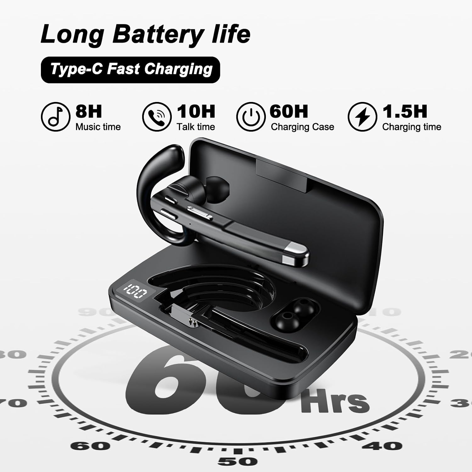 Detalle 2 de Unknown Single Ear Bluetooth 6.1 Headset 120H playback