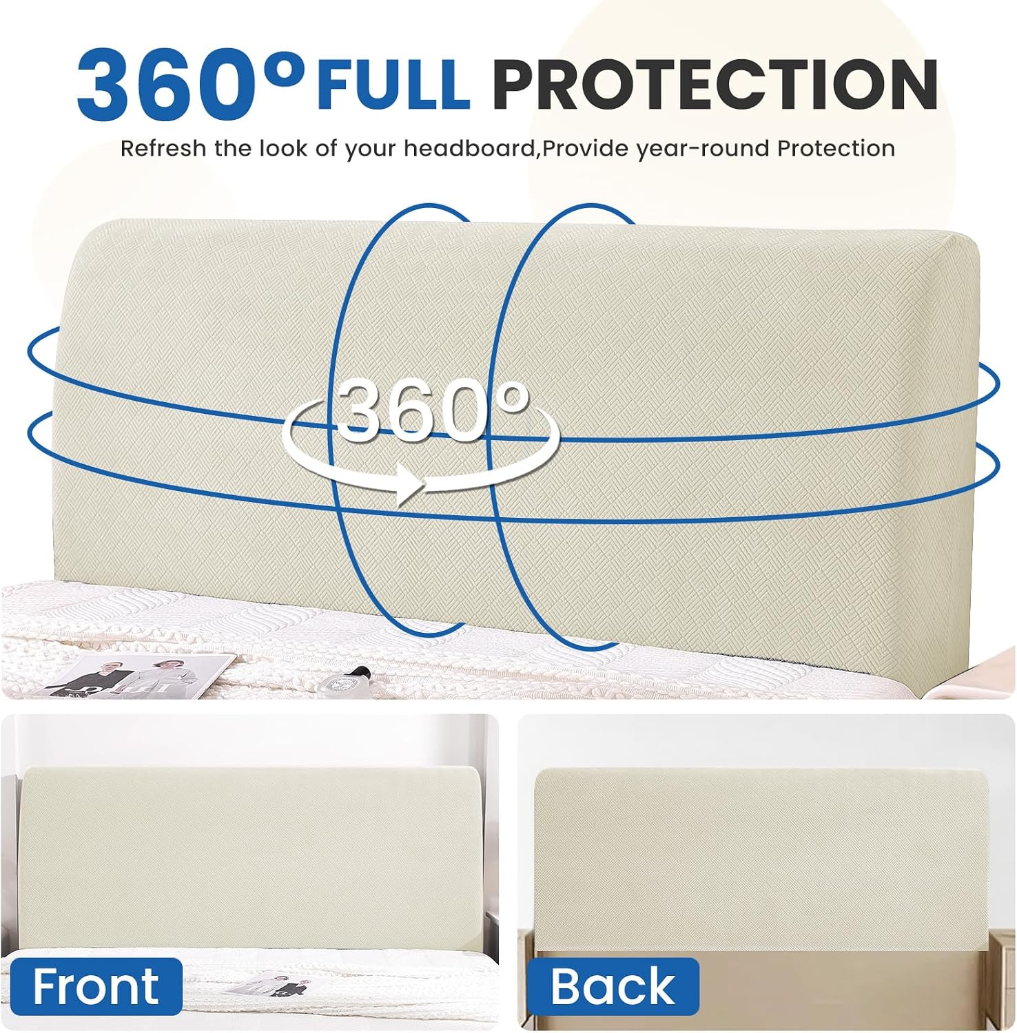 Thumbnail 4 de YSTELLAA Copri Testata Letto Singolo 120 cm beige, copripalliera elasticizzata antipolvere lavabile
