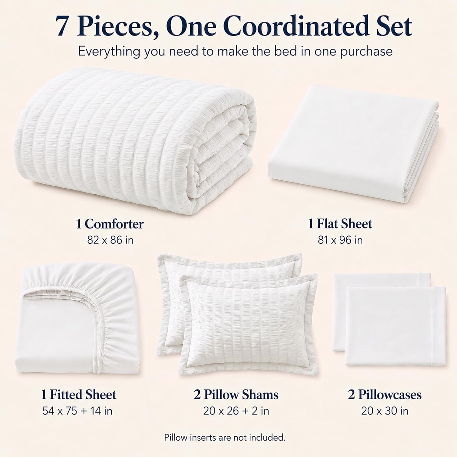 Thumbnail 1 de CozyLux Full Size 7-Piece Seersucker Comforter Set with Sheets (White)