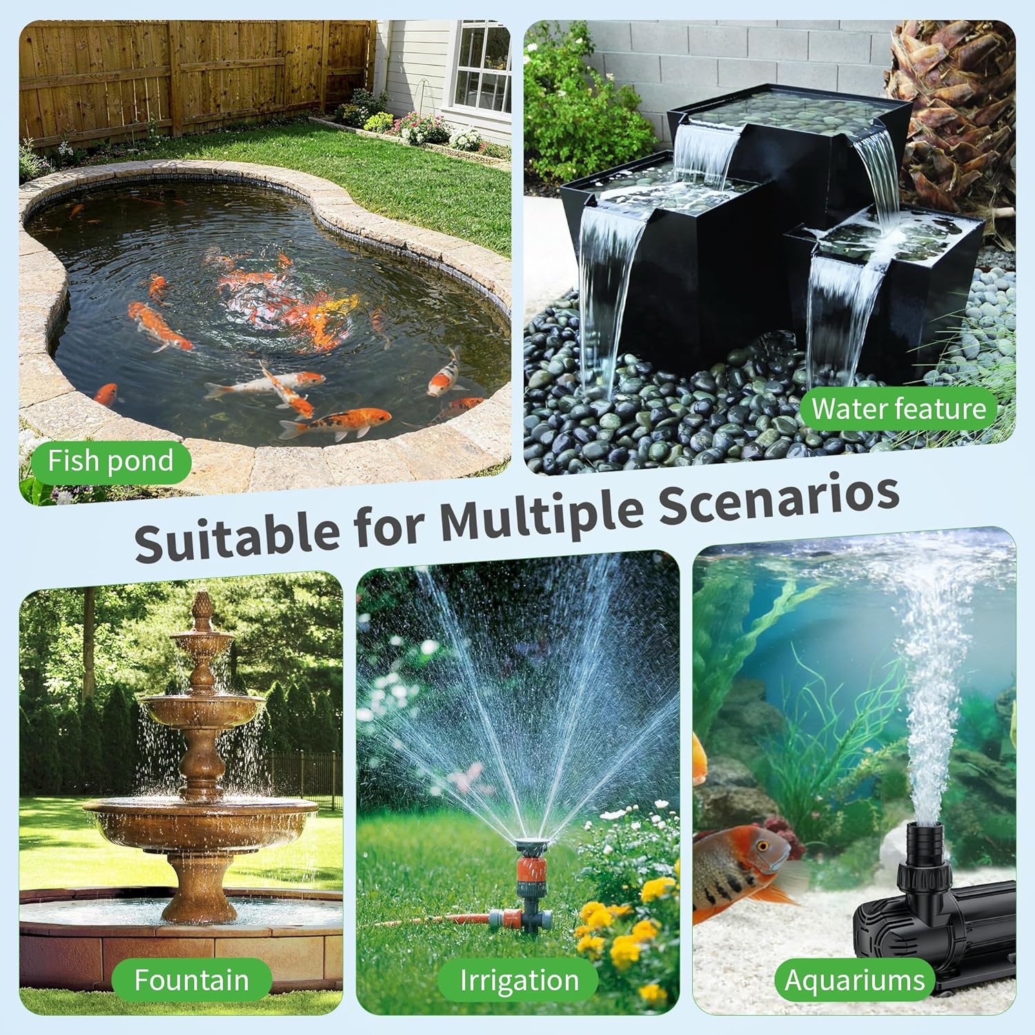 Thumbnail 6 de POPOSOAP 4600 L/h DC Pond Pump: Safe 24V, Quiet Water Feature Power for Ponds, Aquariums & Fountains