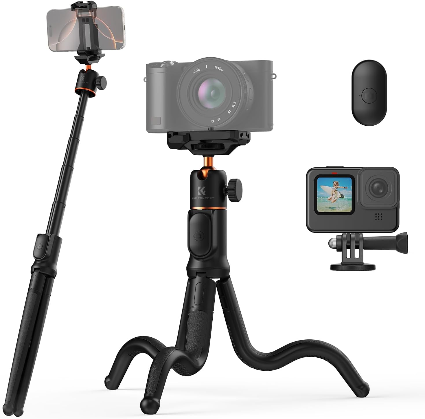 Imagen de K&F Concept Treppiede Smartphone MS29: Mini Treppiede Estensibile con Telecomando e Testa a Sfera a 360° en OfertitasTOP