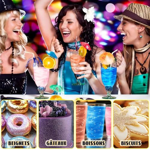 Detalle de Fidton Paillettes alimentaires comestibles, 7 couleurs vives, 3 g chacune