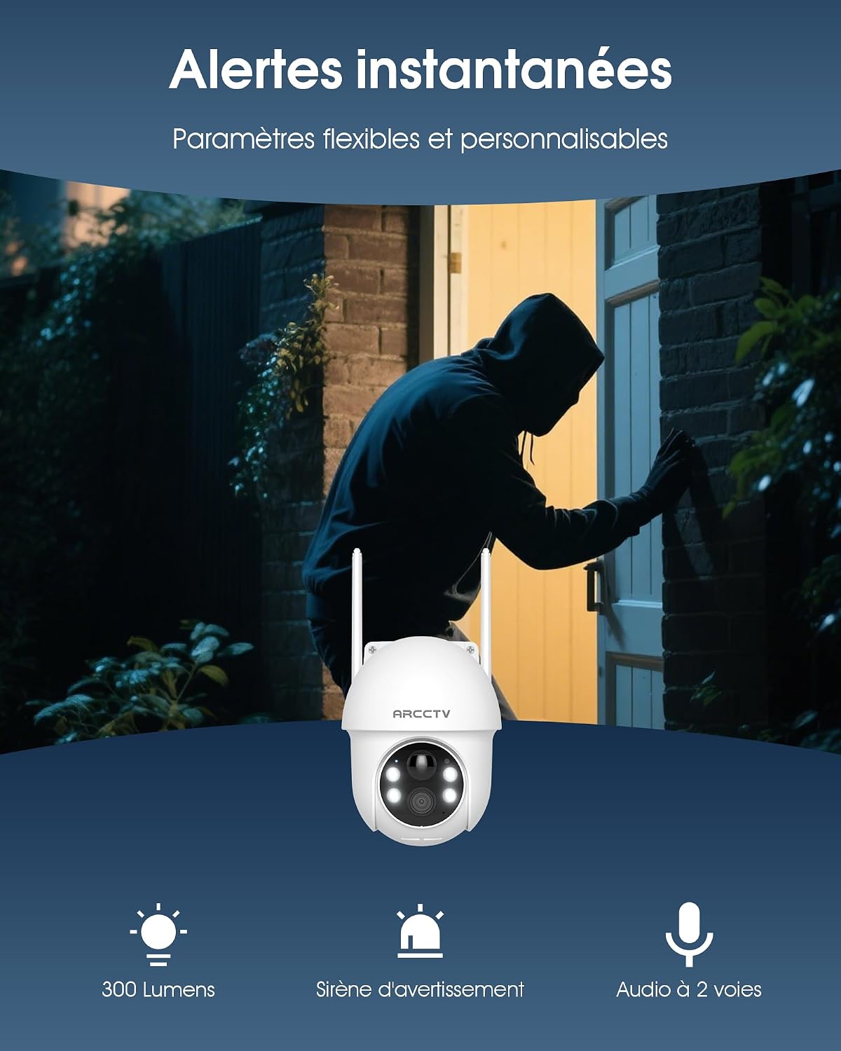 Detalle 2 de ARCCTV 2.5K 4MP – Caméra Surveillance Extérieure Sans Fil Solaire, 360° PTZ, WiFi, Détection PIR et Vision Nocturne (Kit 2 pcs, Blanc)