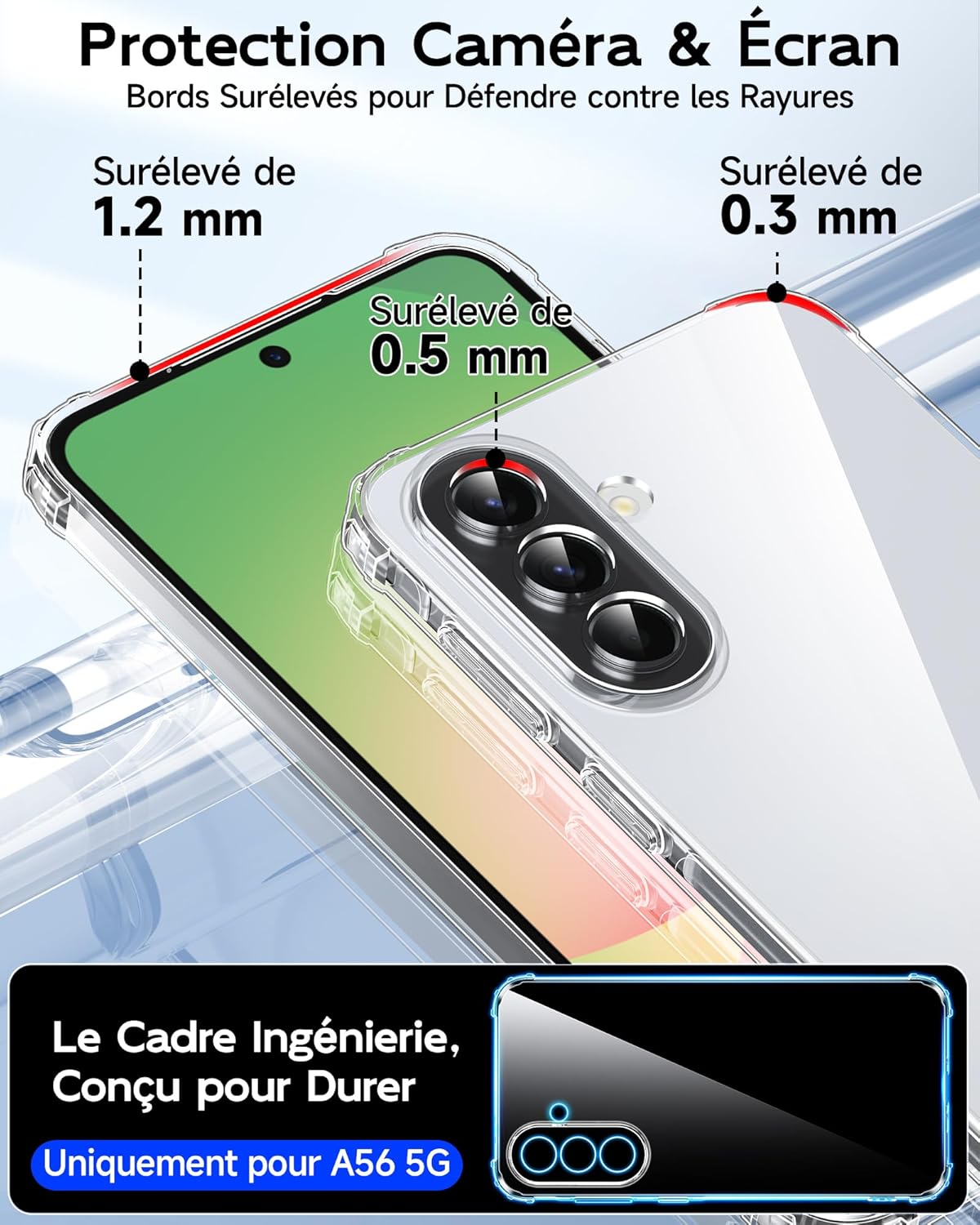 Thumbnail 2 de LeYi coque transparente avec verre trempé pour Samsung Galaxy A57 5G — protection 360° et bumper antichoc