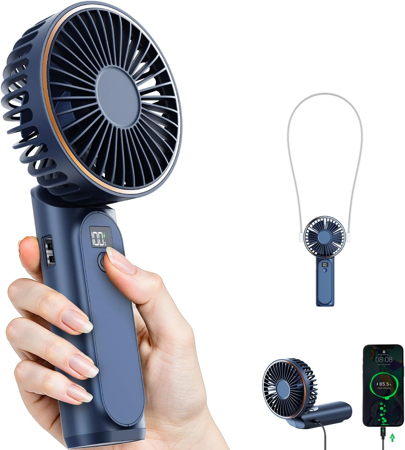 Detalle de TUNISE Handheld Fan (4000mAh) with LED display, 6 speeds and 180° adjustment