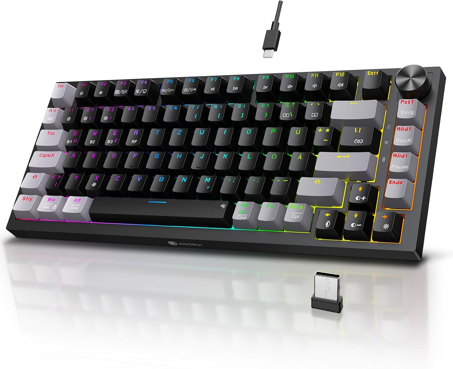 Thumbnail 6 de KOORUI Gaming Tastatur – Deutsches QWERTZ-Layout, 26-Knopf Anti-Ghosting, Spritzwasserschutz, RGB-Backlight und 12 Multimedia-Tasten