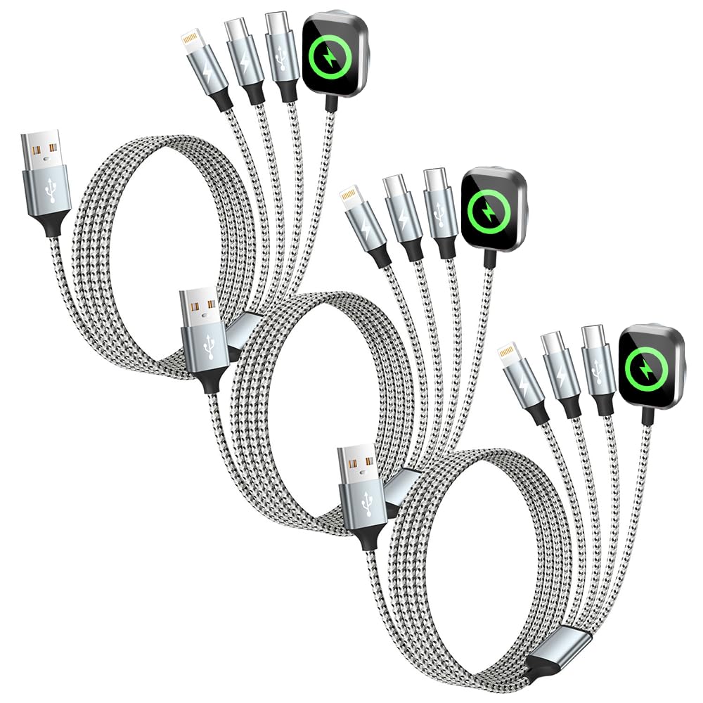 Detalle de Firsting Travel Essentials 4-in-1 Charging Cable, 3-Pack, 5 ft, USB-A