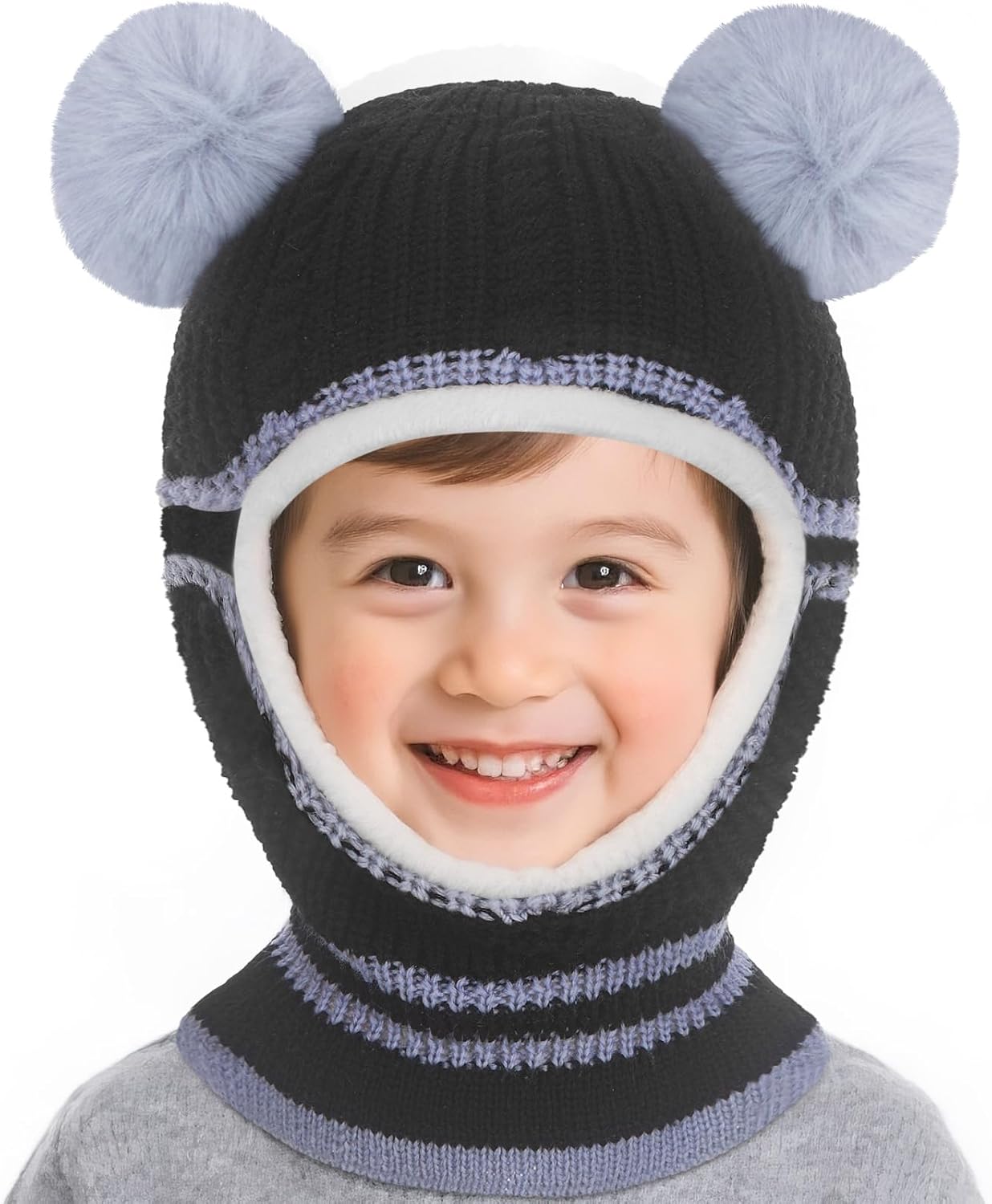 Yimomoyi Kids Winter Warm Hat & Scarf (Fleece, Earflap Beanie/Balaclava) for 3–6 Years