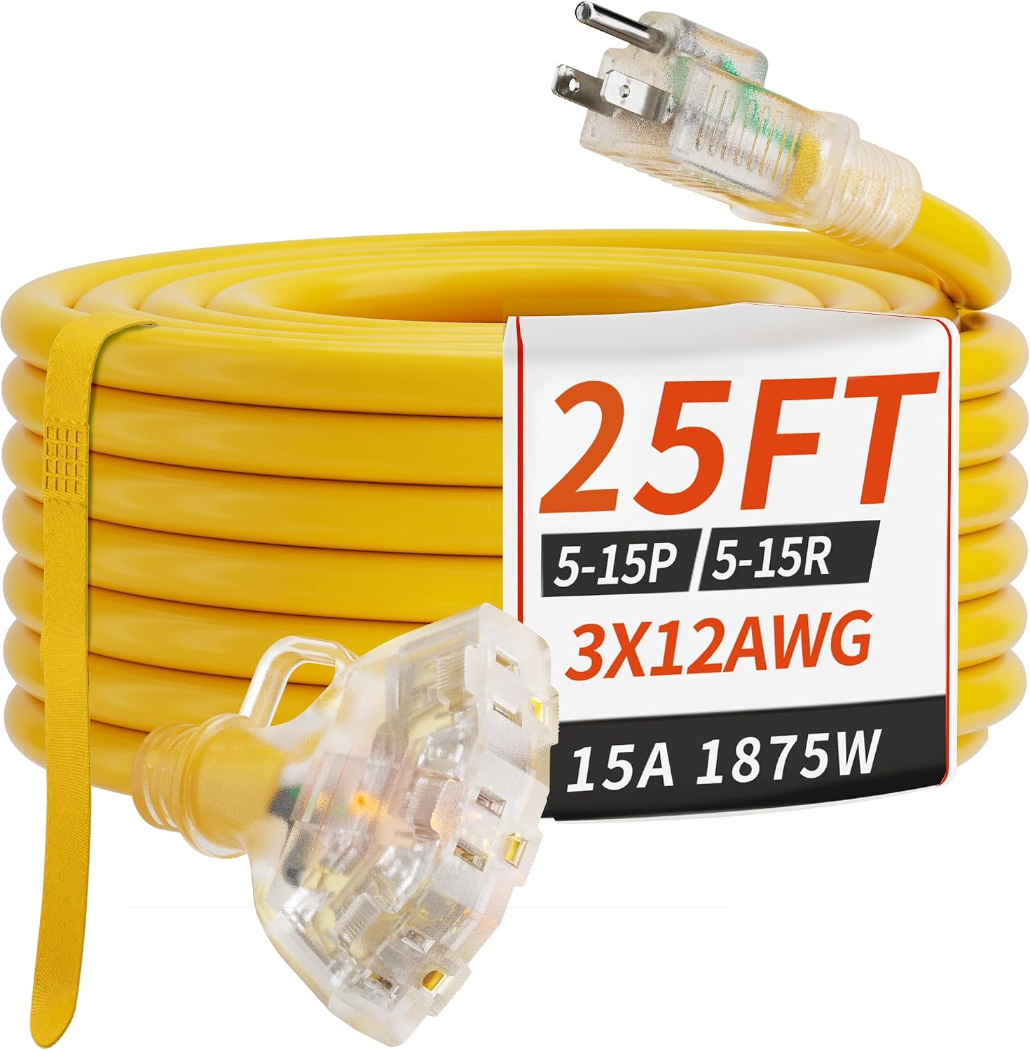 Detalle de PlugSaf PlugSaf-25F-12G-3C 12-Gauge 25-Foot Outdoor Extension Cord, 3 Outlets