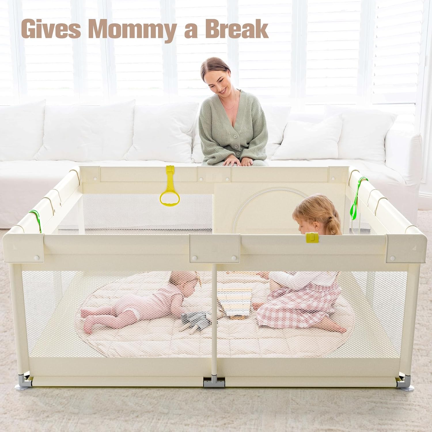 Detalle 2 de ZEEBABA 59 x 59 in Baby Playpen, Beige, Tool-Free Assembly