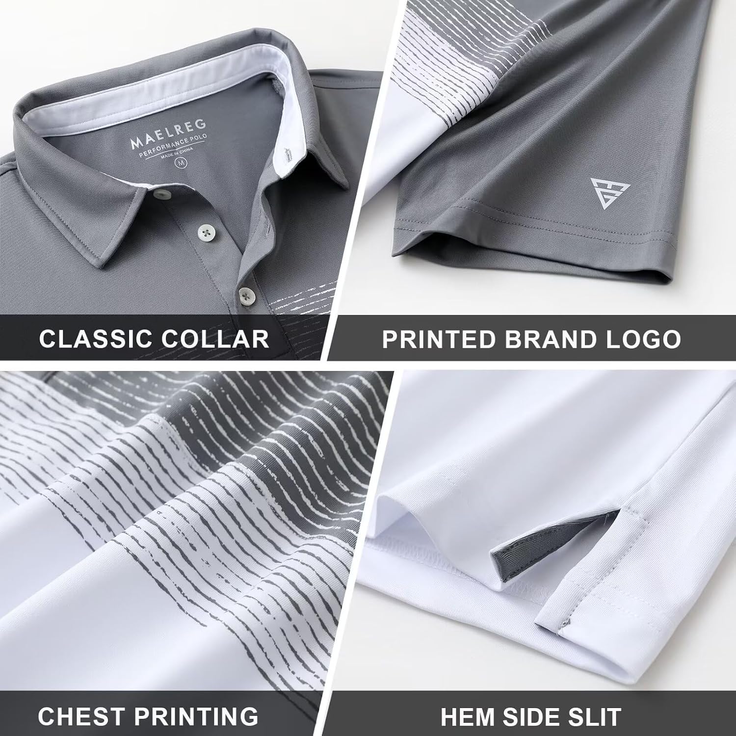 Detalle de M MAELREG Golf Shirts for Men Dry Fit Performance Chest Print Color Block Polo