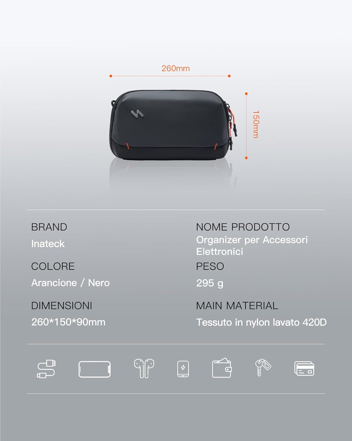 Thumbnail 1 de Inateck Organizer pratico per accessori elettronici con 20 sezioni e divisori magnetici, nero
