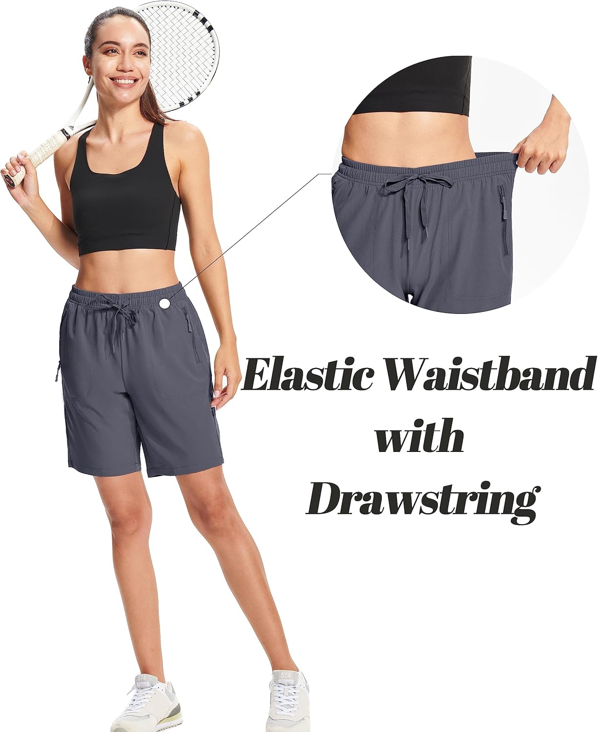 Detalle de MAGCOMSEN Women’s Lightweight Hiking Shorts (8") with Quick-Dry, Water-Resistant Finish & 3 Zipper Pockets