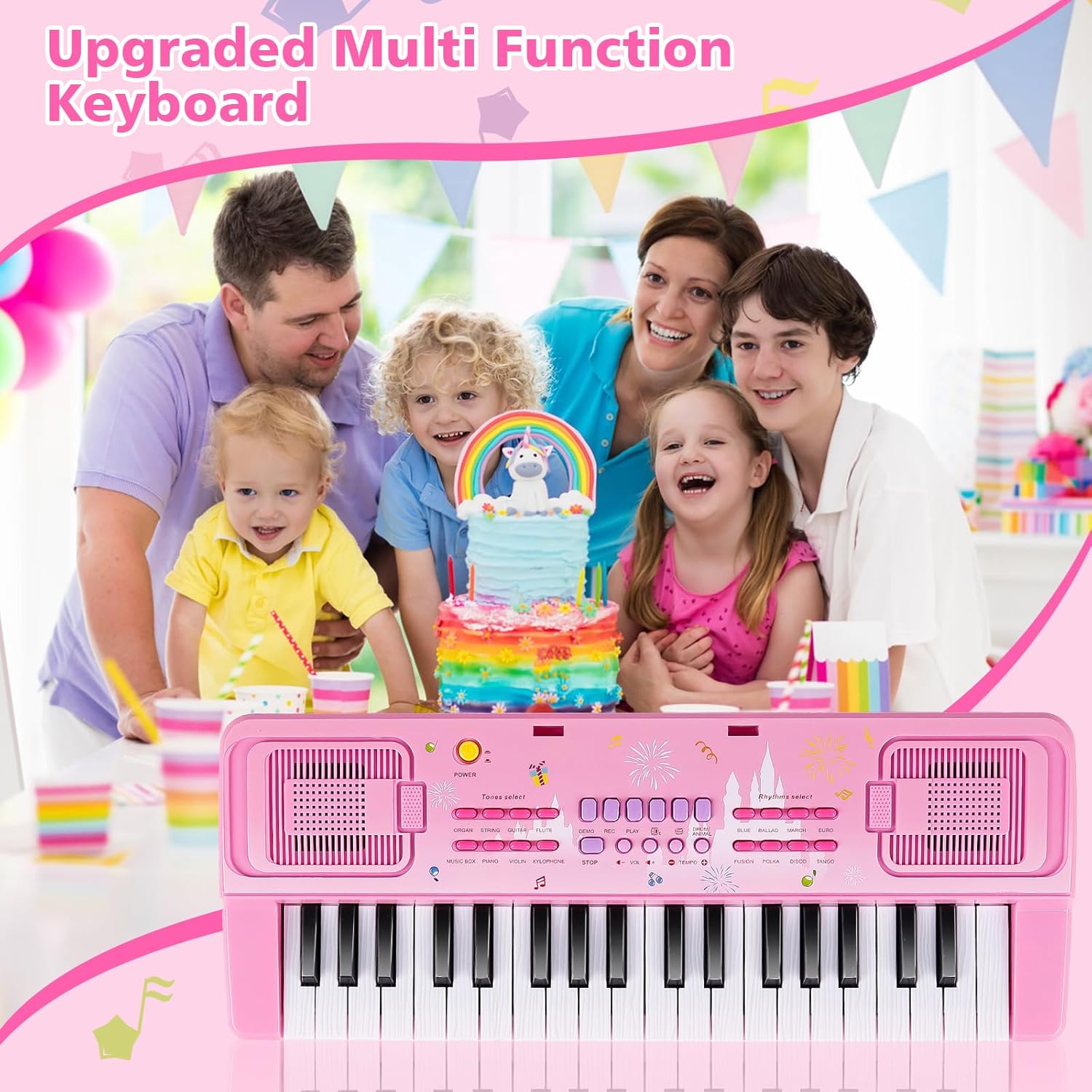 Thumbnail 6 de Kids Piano Keyboard, 37 Keys: Portable Pink Electronic Keyboard for 3–9 Year Olds