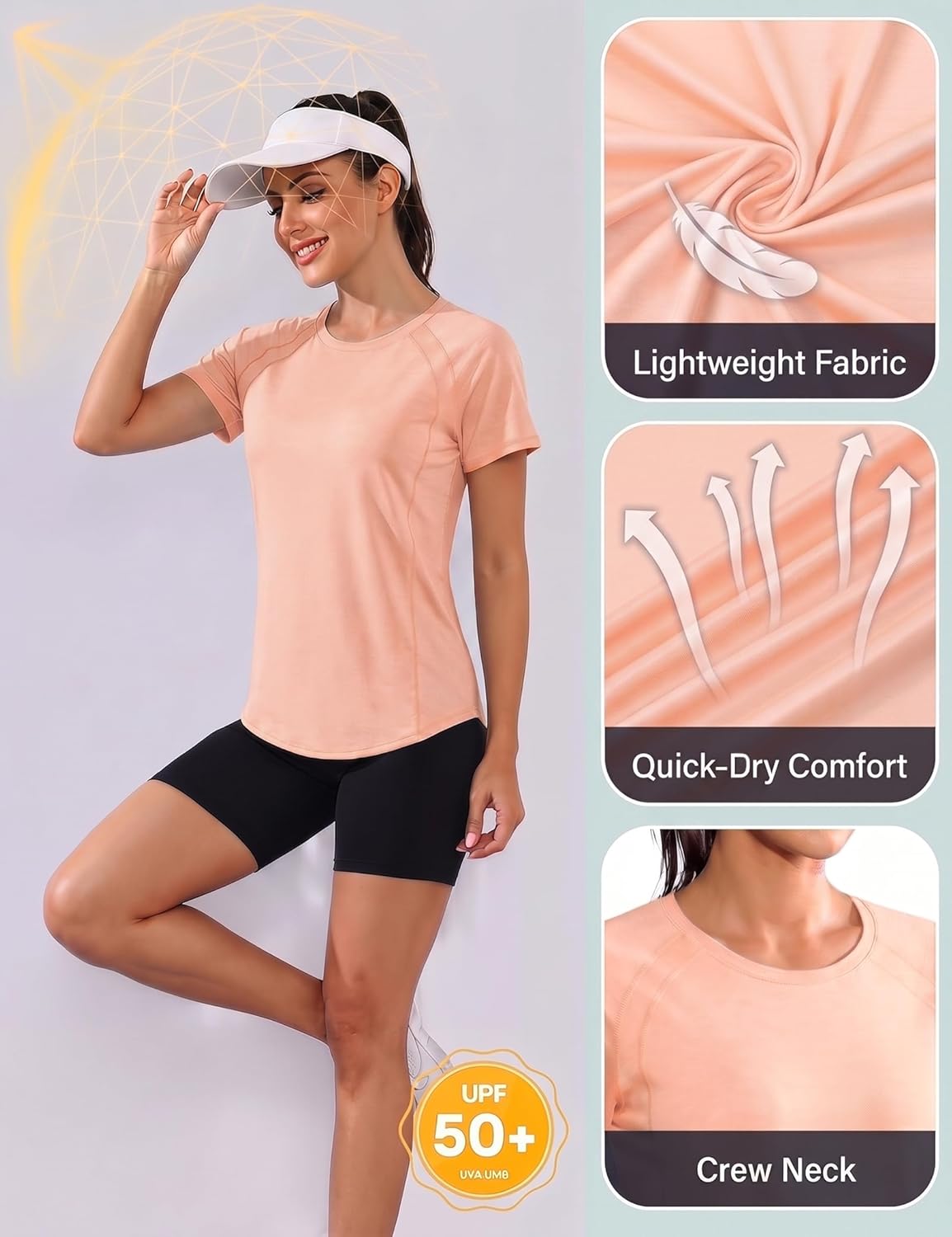 Detalle de Gyabnw UV-Schutz Funktionsshirt Damen – atmungsaktives Kurzarm-Sportshirt für Laufen, Wandern und Yoga