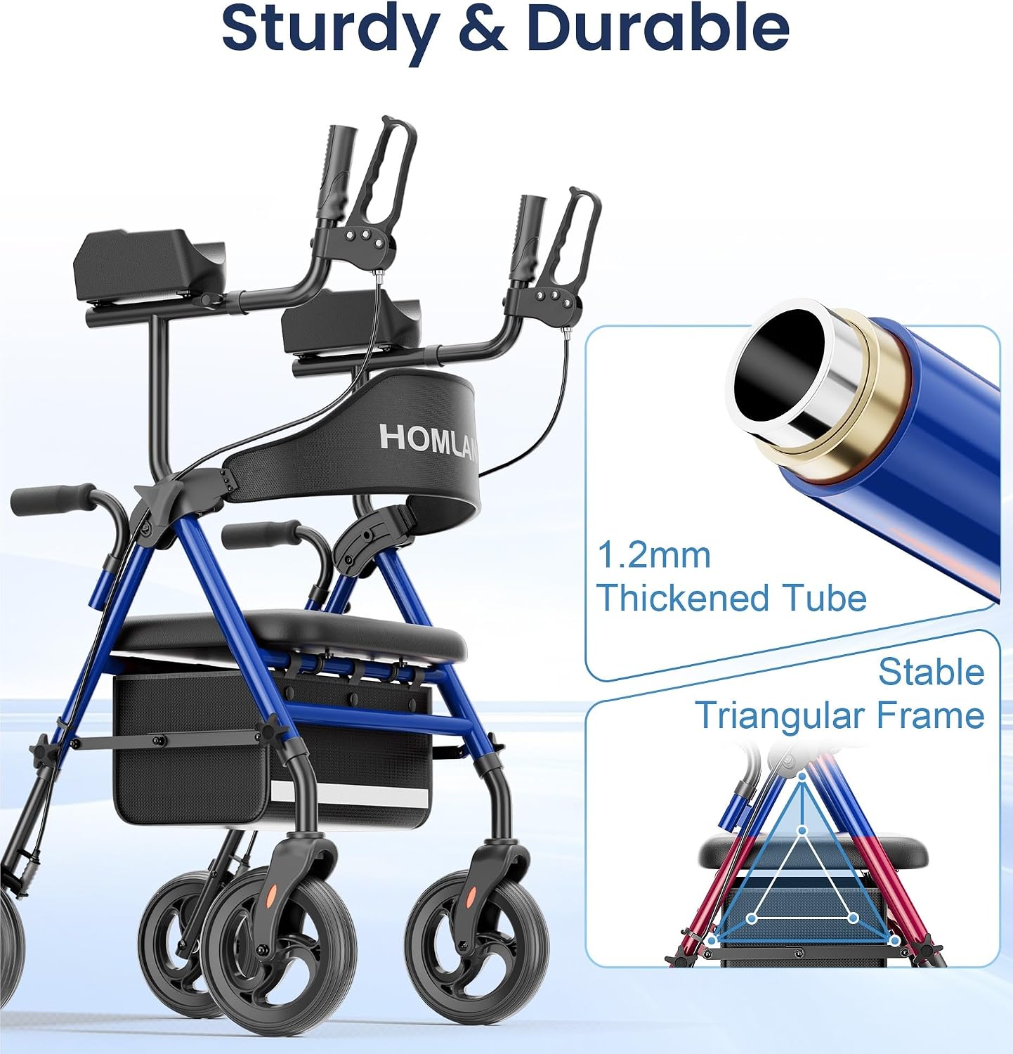 Thumbnail 6 de HOMLAND Upright Walker with Seat, Adjustable Arms and 16-Inch Padded Seat