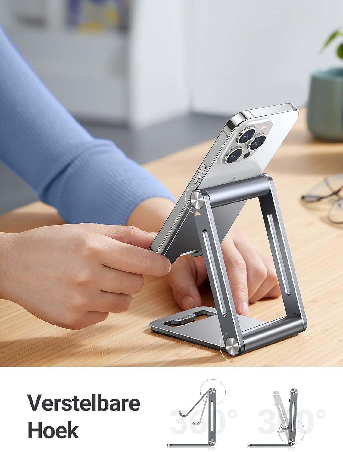 Thumbnail 1 de UGREEN verstelbare aluminium telefoonstandaard, opvouwbaar en grijs
