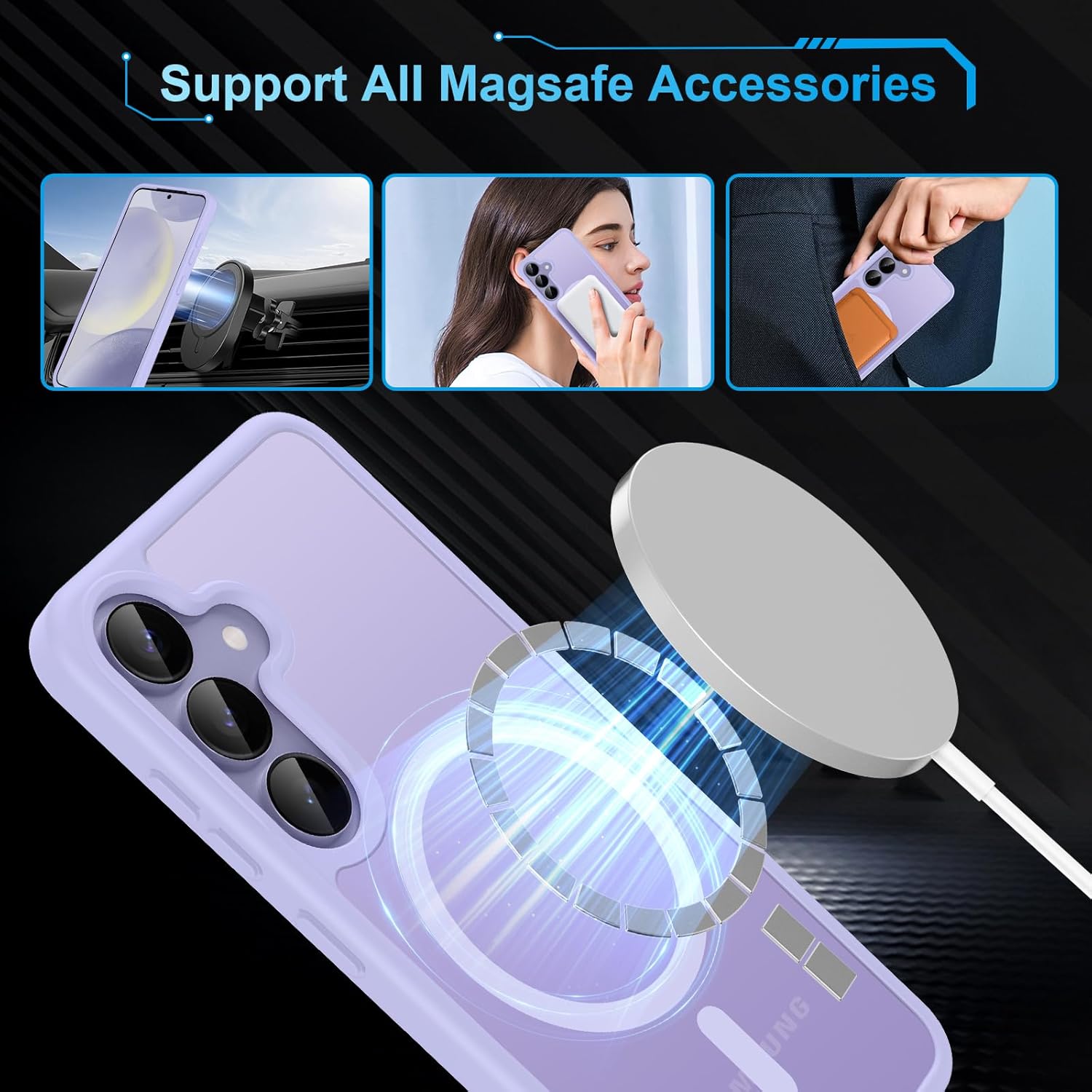 Thumbnail 1 de TQIAHF Magnetic Case with Tempered Glass for Samsung Galaxy S25 5G / S24 5G (Purple)