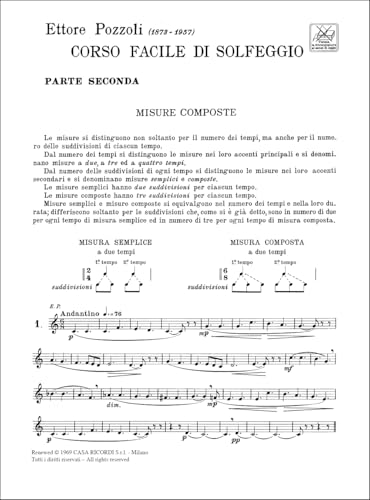 Detalle 2 de Corso Facile di Solfeggio Parte II Ettore Pozzoli — Ricordi (39 pagine)