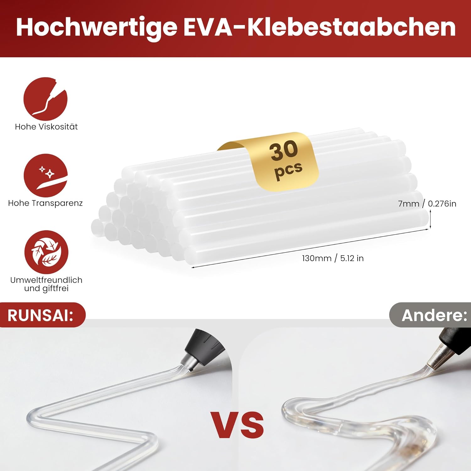 Thumbnail 5 de RUNSAI Heißklebepistole mit 30 Klebepistole Sticks, 7 mm – schnelle Erwärmung & ohne Tropfen