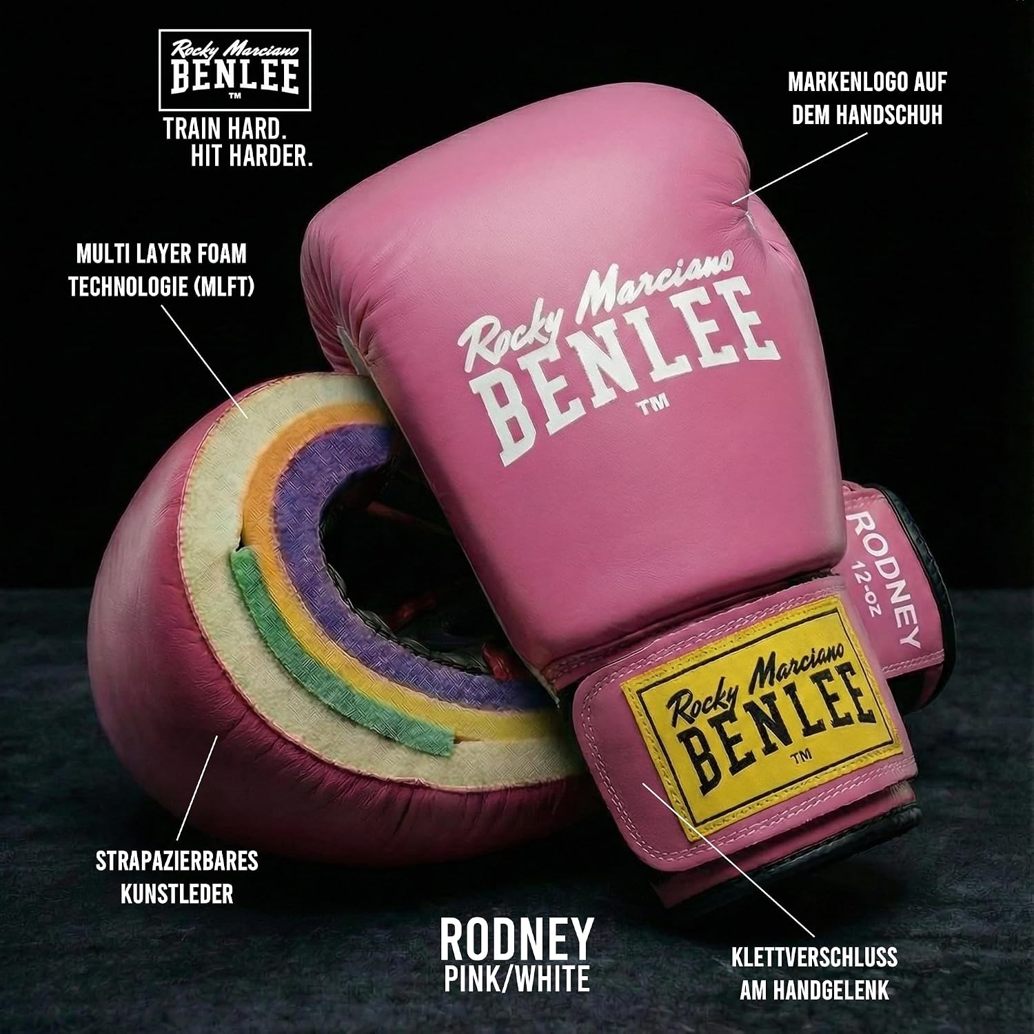 Detalle de BENLEE Rodney – treningowe rękawice bokserskie 08 oz, różowo-białe