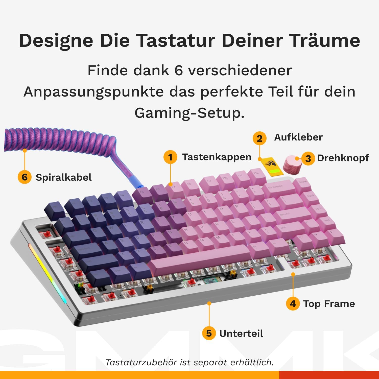 Detalle 2 de Glorious GMMK 3 PRO mechanische Tastatur, 75% Silber ⌨