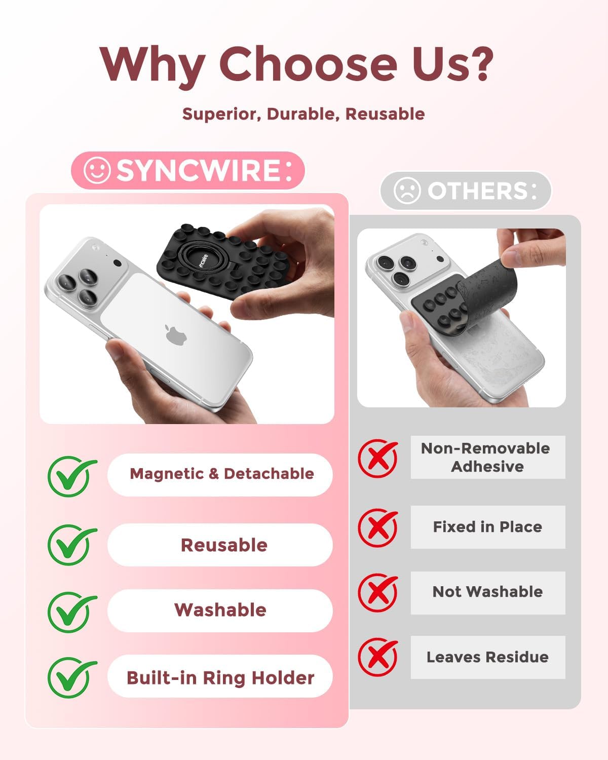 Detalle 2 de Syncwire Magnetic Suction Phone Mount for MagSafe (Midnight Black) with Silicone Octo Cup Grip Ring
