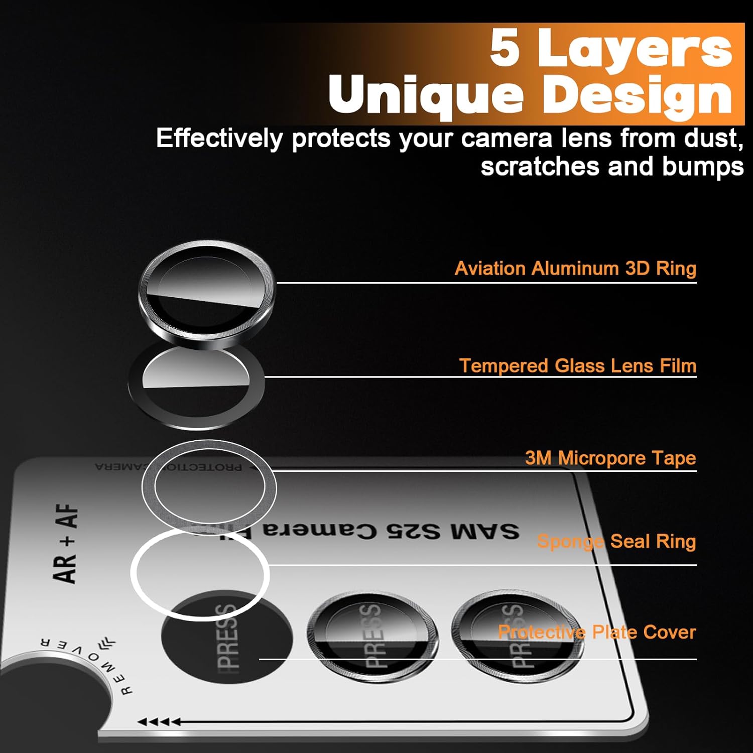 Detalle de Locofun Kameraschutz für Samsung Galaxy S25 5G – 2er Set, 9H Glas mit Metallring, Schwarz