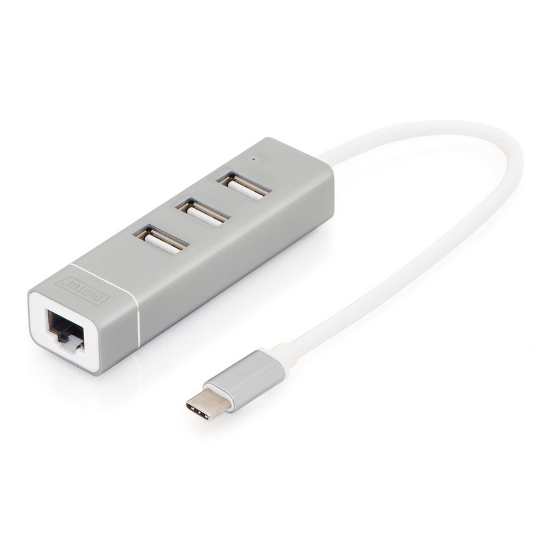 Detalle de Digitus Hub USB Type-C 3xUSB/Ethernet: multihub compacto con Ethernet 10/100 para portátil