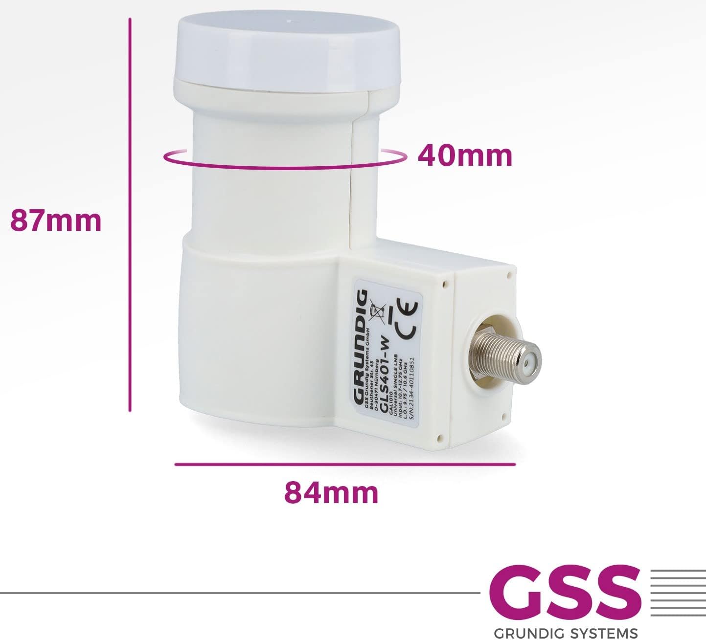 Detalle 2 de GSS Single LNB Weiß mit LTE-Filter – 1 Teilnehmer, wetterfest, Full HD/4K