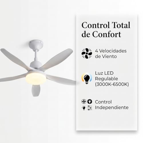 Detalle de Ventilador Techo con Luz LED 76 cm Joyshie (4 velocidades, Luz 3CCT 18W, Mando a Distancia y Temporizador)