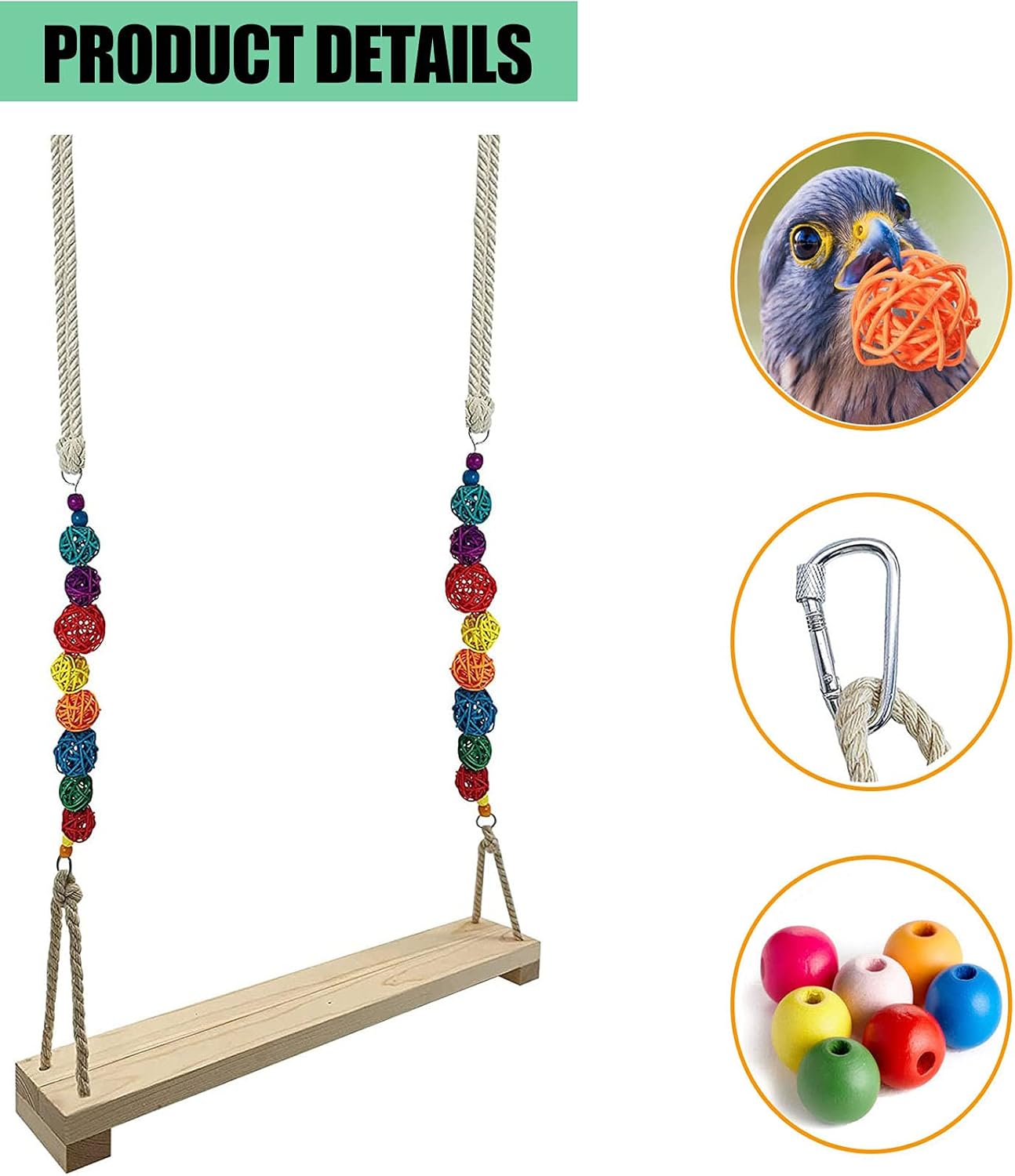 Detalle 2 de Vogelschaukeln Hühnerschaukel aus natürlichem Holz – Sitzstangen-Spielzeug für Hühner, Papageien & große Vögel