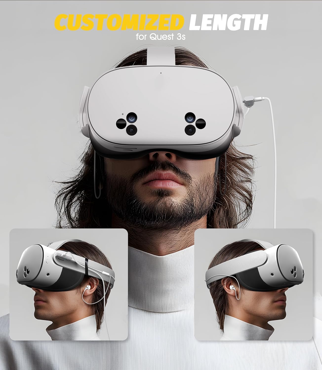 Detalle de NEWZEROL Type C Headphones for Quest 3S with PD100W Charging Adapter – White