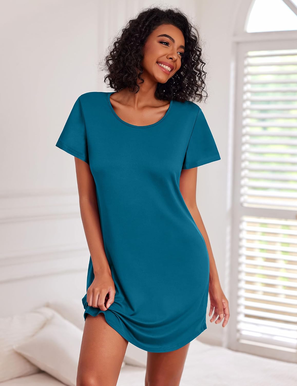 Detalle de Ekouaer 3-Pack Cotton Nightgowns for Women, Short-Sleeve Print Sleepshirts
