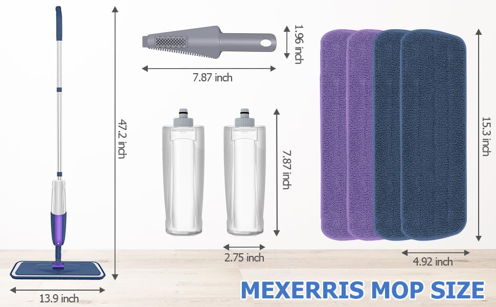 Thumbnail 4 de MEXERRIS Wet Mop for Floor Cleaning Spray Mop with 2 Bottles and 4 Pads