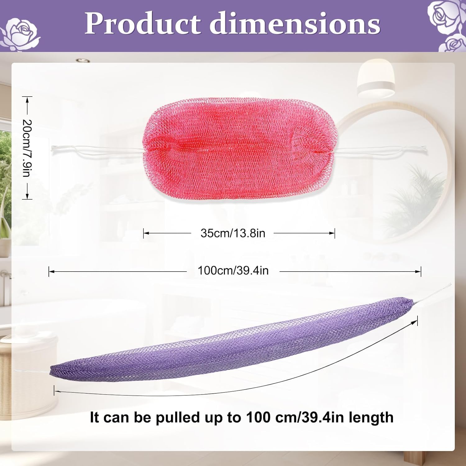 Detalle de African Net Sponge with Knots – Exfoliating Back Scrubber (Purple)