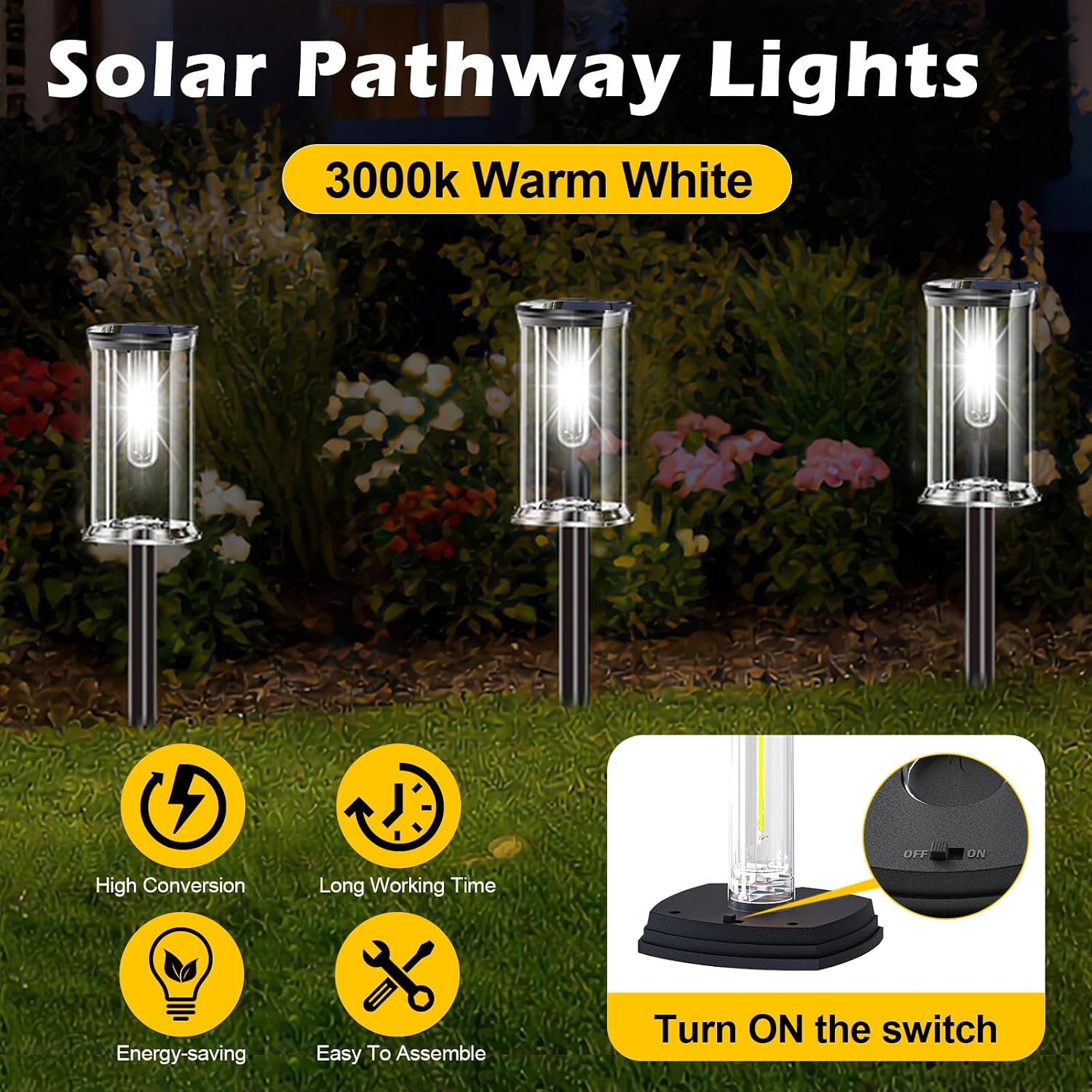 Detalle de MAOKOT S-dcwsd Solar Path Lights, 12-Pack, Waterproof White LED