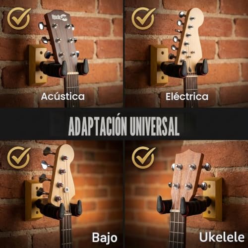 Detalle 2 de RockJam RJWMGH01: Soporte de pared para guitarra con percha y bloqueo automático
