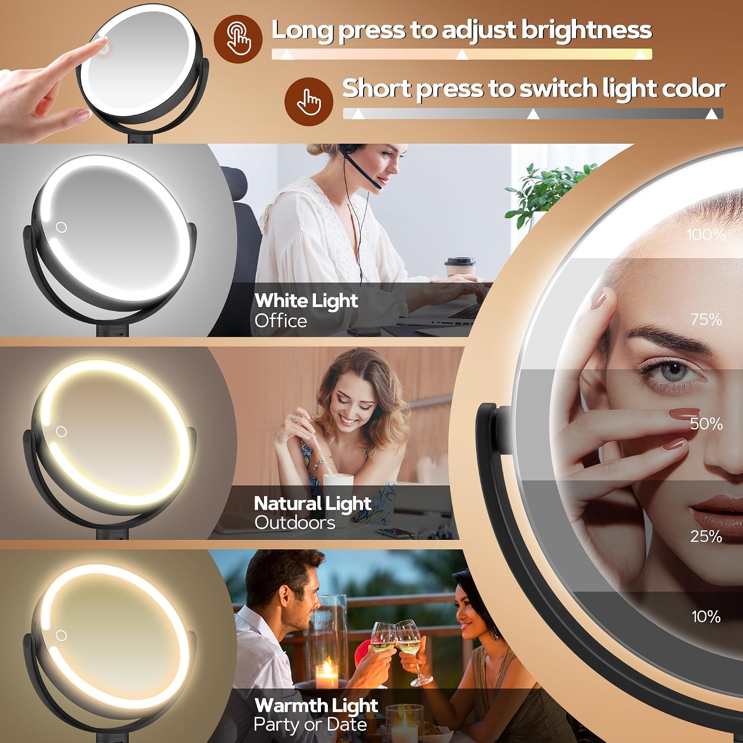 Detalle 2 de B Beauty Planet Lighted Makeup Mirror, 30X Magnification, 3 Light Modes