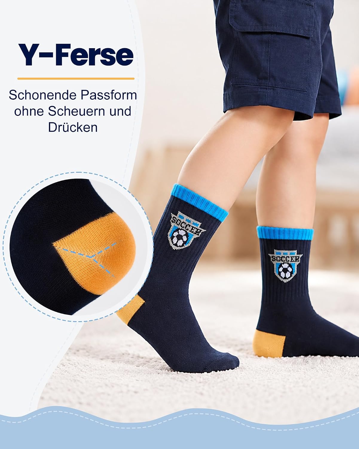 Detalle 2 de SockWaddles Kids Boys Cotton Socks, 6-Pack with Reinforced Toe and Heel