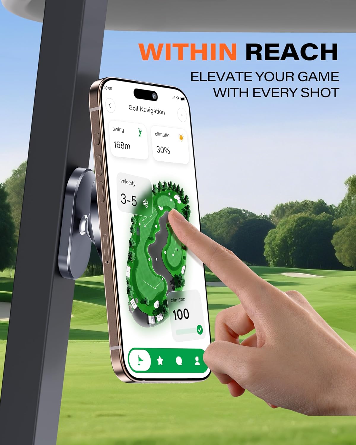 Thumbnail 1 de A2C Golf Phone Holder Magnetic for MagSafe: Steel‑Built, Snap‑On Golf Cart Dock for iPhone 12‑16 Pro Max (MagSafe Compatible)