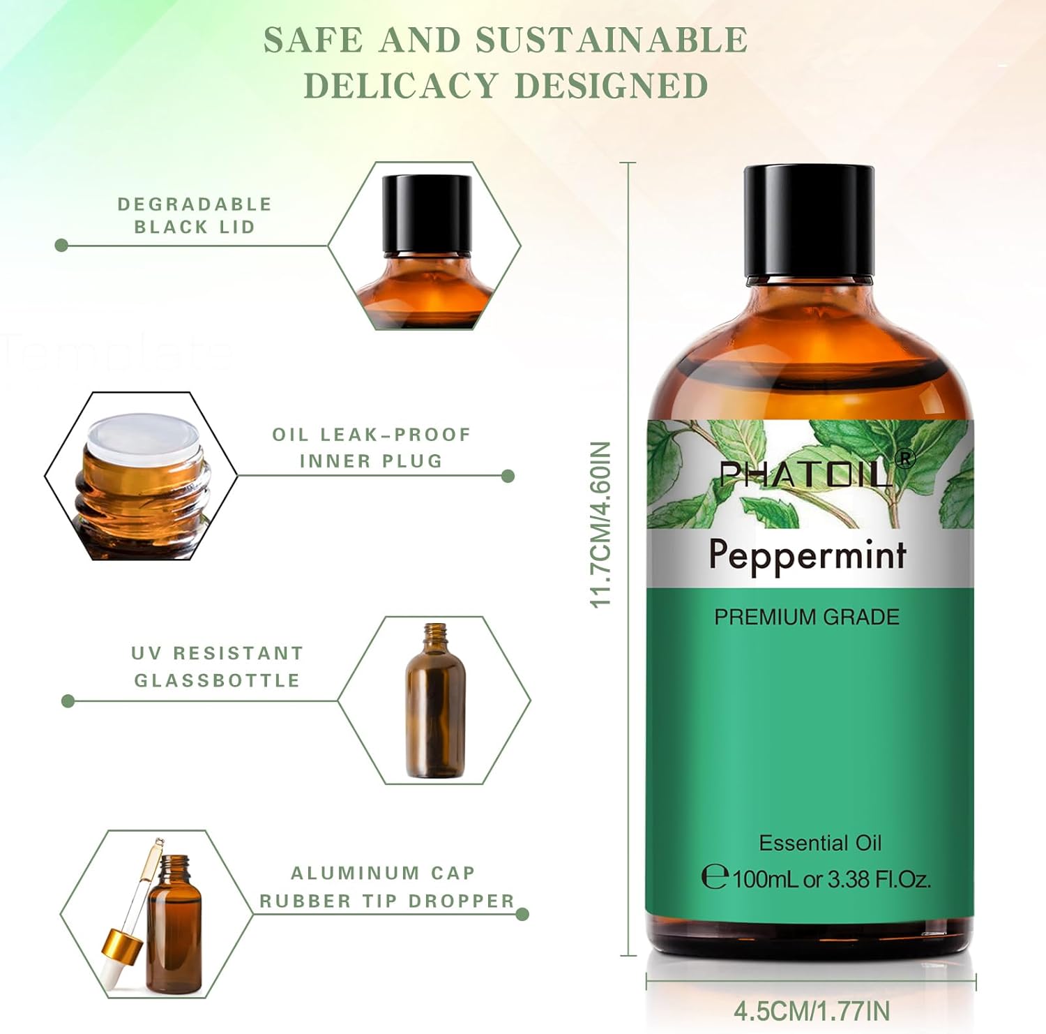 Detalle 2 de PHATOIL Peppermint Essential Oil 100ml – natural & pure premium peppermint oil for aromatherapy, hair, skin and DIY