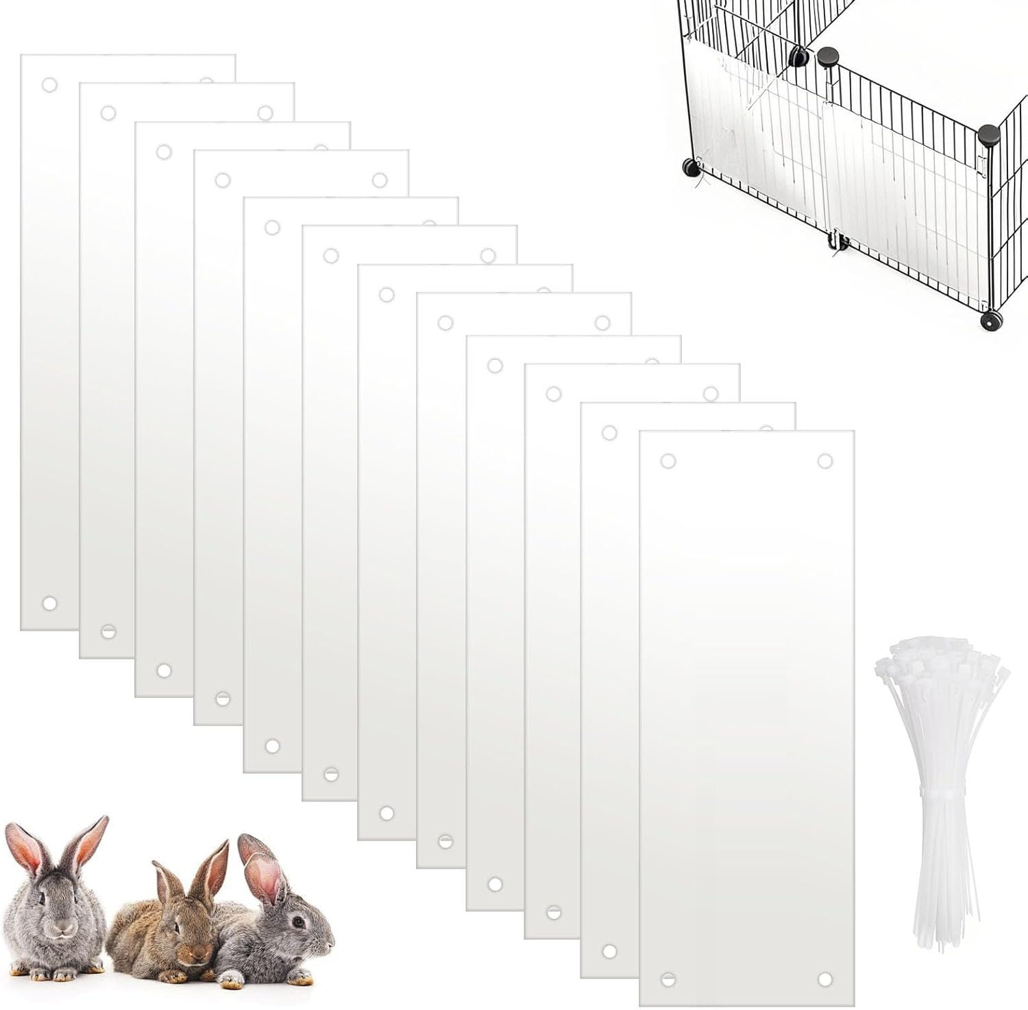 Detalle de Tryora Pet Cage Liner Panels 12PCS + 100 Cable Ties – Clear PVC Urine Guard for Small Animal Cages