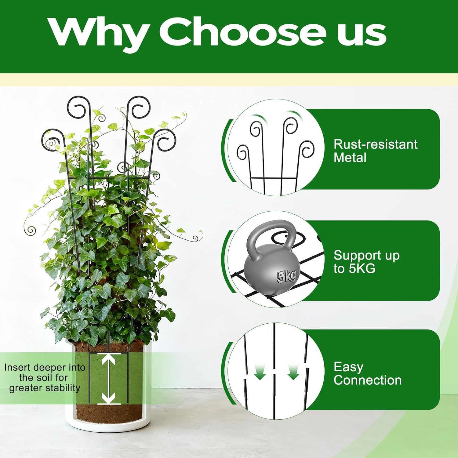 Thumbnail 2 de WELDUN 4 Pack 75cm Metal Plant Trellis Stakes for Climbing Plants (Indoor & Outdoor)