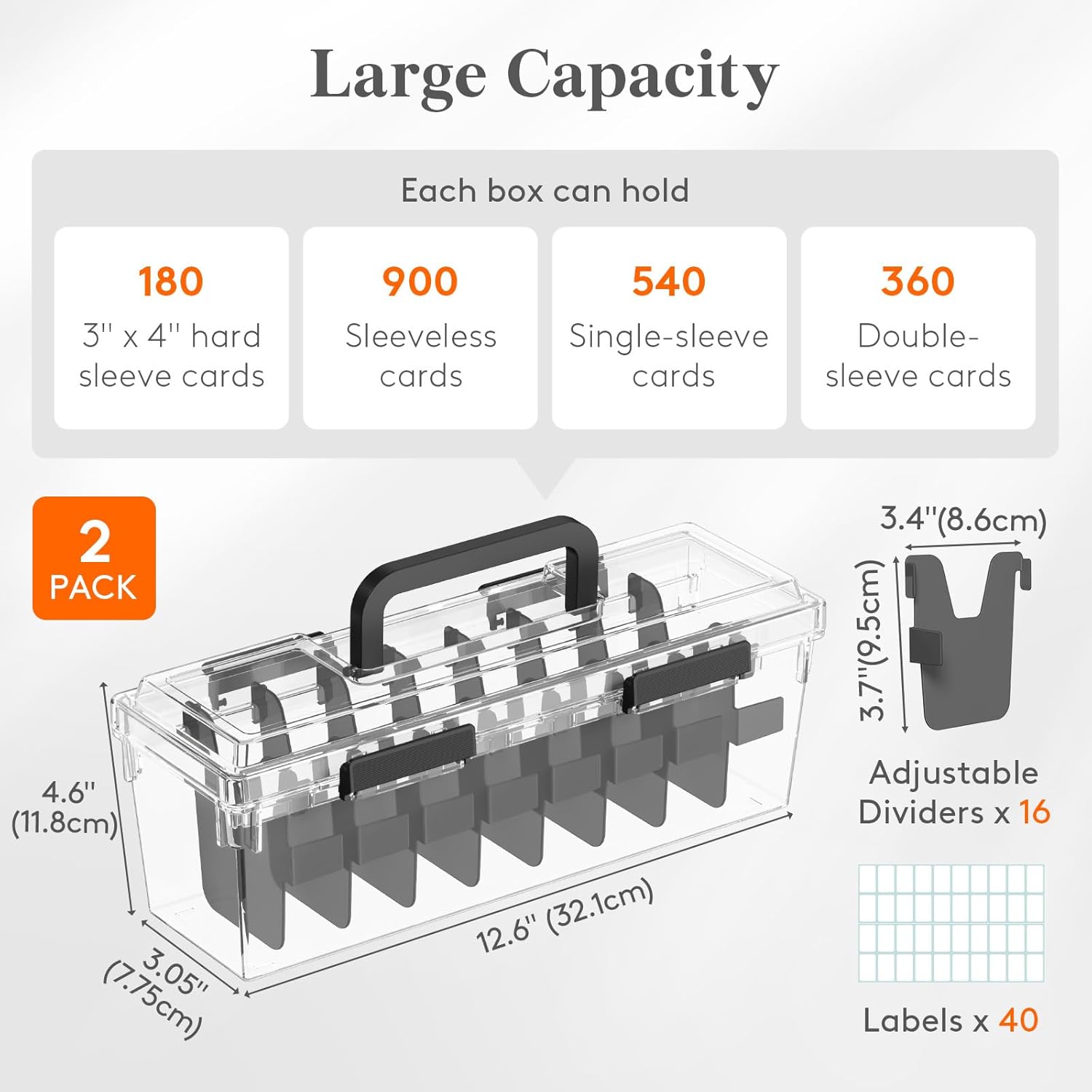 Detalle de Lifewit Trading Card Storage Box (2-Pack) with 8 Adjustable Dividers and Writable Labels